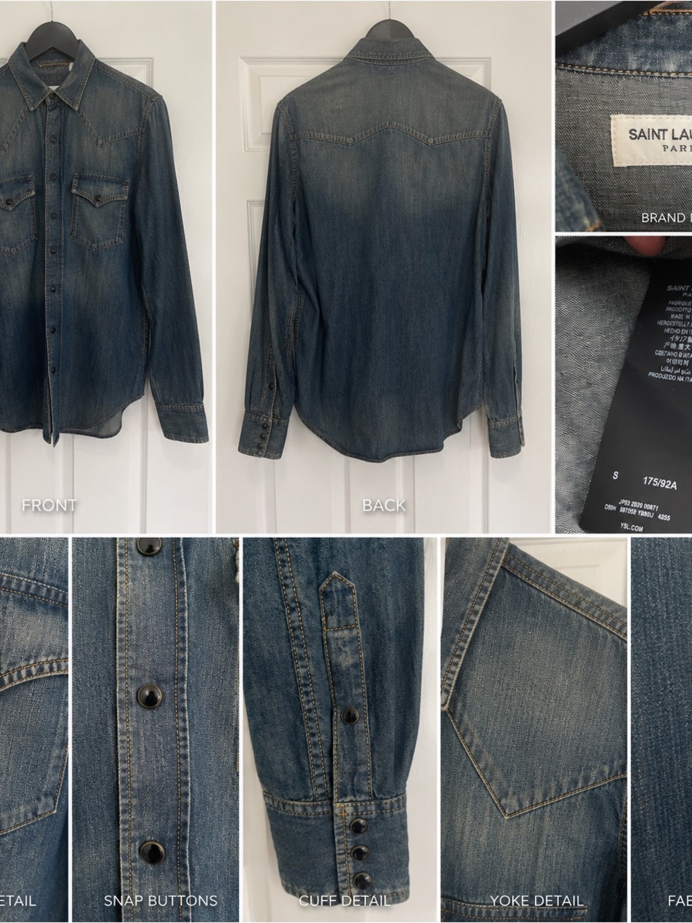 Saint Laurent Paris Denim Western Shirt Faded Blue Snap Front Small EUC - Picture 2 of 3